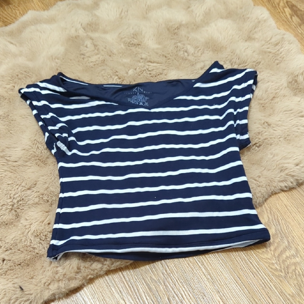 Klassy Network Navy and White Striped Tee